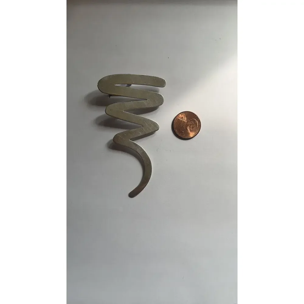 Vintage Mexico 925 Sterling Silver Modernist Brooch Pin Cyclone Tornado Zig Zag